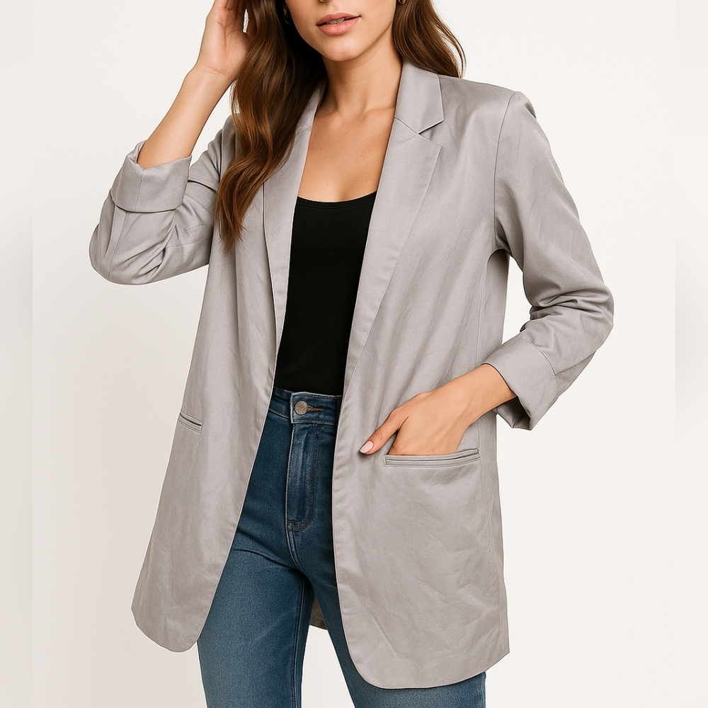 Express Metallic Silver Gray Open Blazer Size M